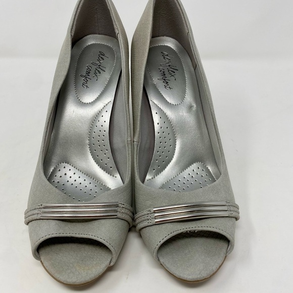 Women’s Elegant Gray Peep-Toe Heels Size 9 - Picture 2 of 9
